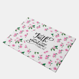 Pink Floral Faith Can Move Mountains Doormat