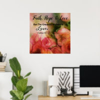 Pink Floral Faith, Hope and Love Poster Wall Art