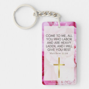Pink Floral & Faith Key Ring