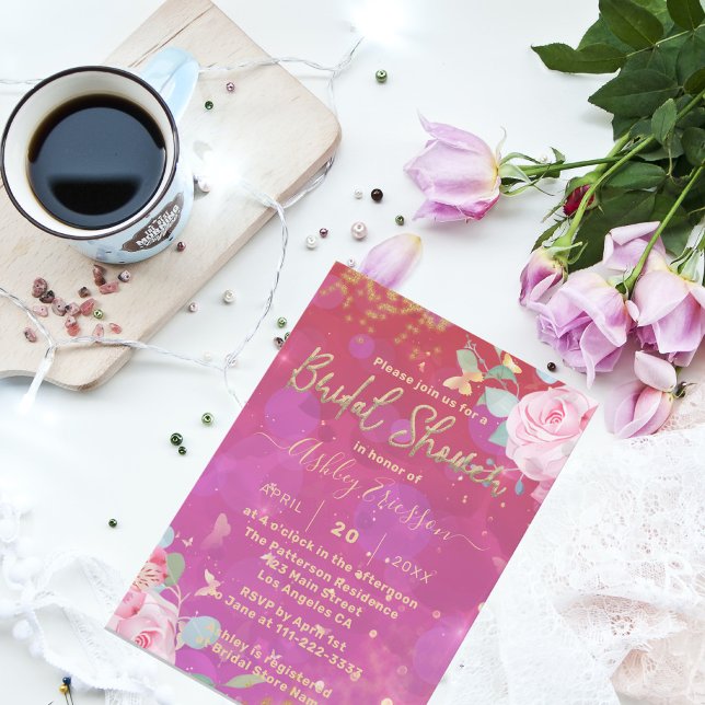 Pink Floral Fancy Elegant Romantic Bridal Shower Invitation (Creator Uploaded)