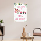 Pink Floral Farm And Tractor Birthday Welcome Sign