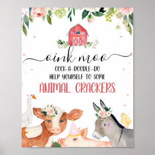 Pink Floral Farm Animals Birthday Party Sign