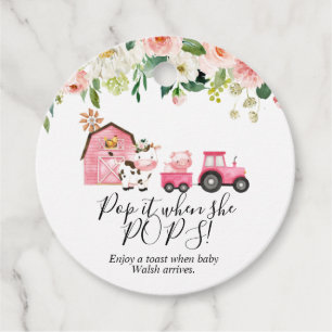 Pink Floral Farm Baby Shower Pop It Favour Tags