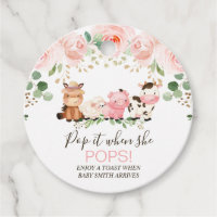 Pink Floral Farm Baby Shower Pop It   Favour Tags