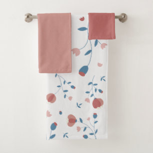 Pink Floral Feminine Style Cute Hand-Drawn Style Bath Towel Set