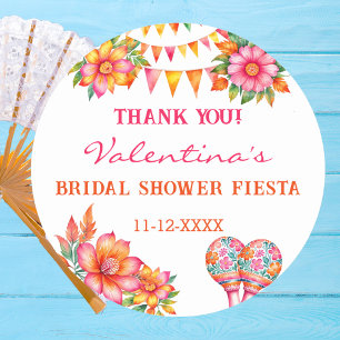 Pink Floral Fiesta Bridal Shower Thank You Classic Round Sticker
