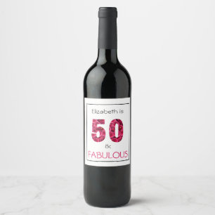 Pink Floral Fifty and Fabulous 50th Birthday Party Wine Label