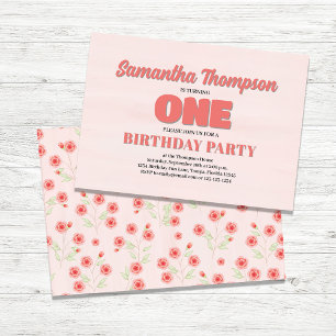 Pink Floral First Birthday Girl Party Template