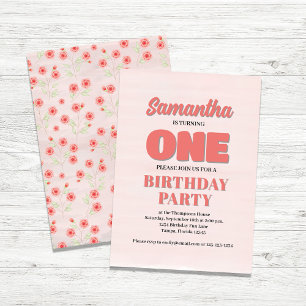 Pink Floral First Birthday Girl Party Template