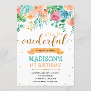 Pink Floral First Birthday invitation
