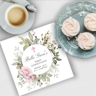 Pink Floral First Communion Napkin