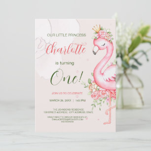 Pink Floral Flamingo Girl Birthday Invitation