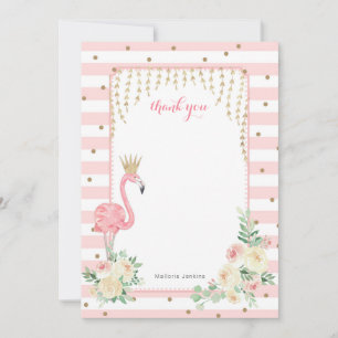 Pink Floral Flamingo with crown thank you card
