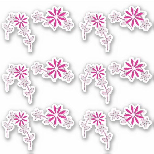 Pink Floral Flower 6"x6" Custom-Cut Vinyl Stickers (Front)