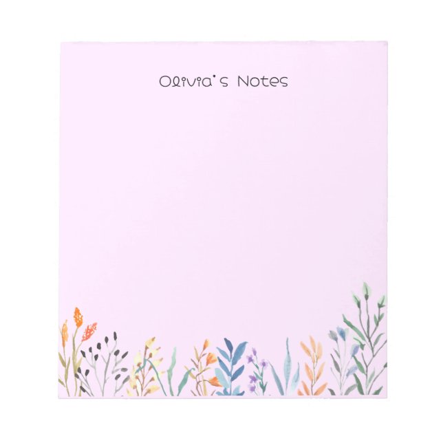 Pink Floral Flower gradient Personalised name Notepad (Front)
