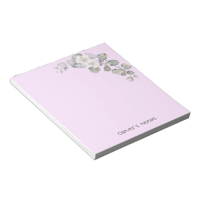 Pink Floral Flower gradient Personalised name Notepad (Angled)