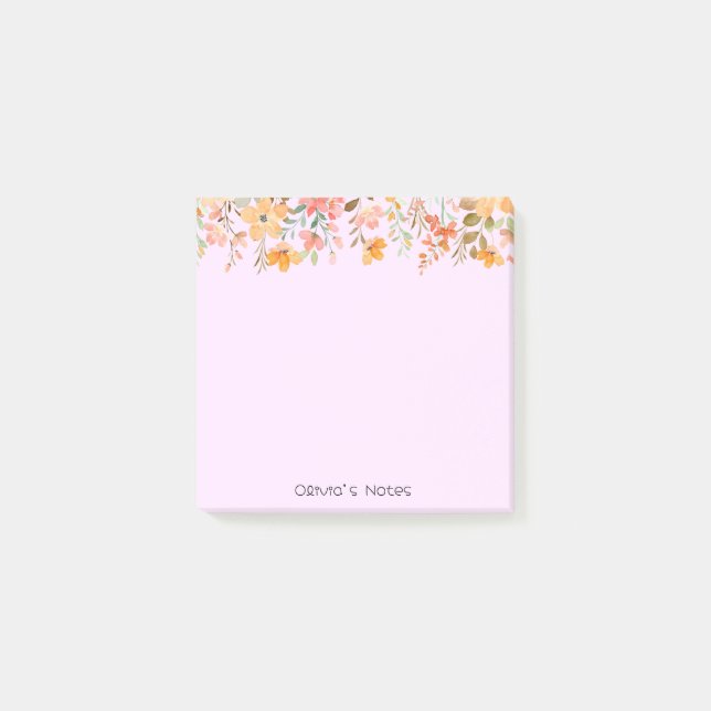 Pink Floral Flower gradient Personalised name Post-it Notes (Front)