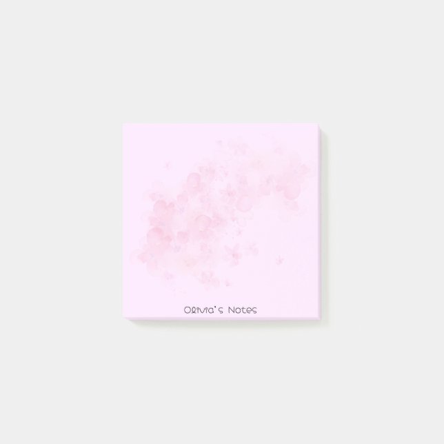 Pink Floral Flower gradient Personalised name Post-it Notes (Front)