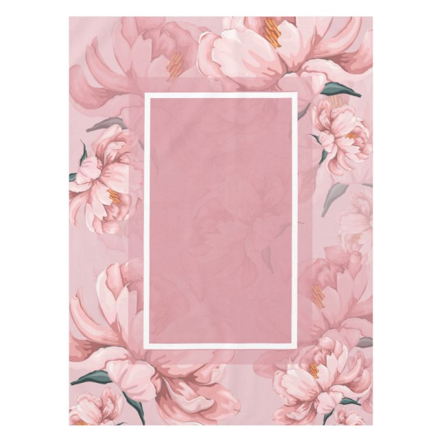 Pink floral flower pattern tablecloth (Front)
