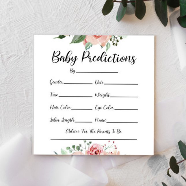 Pink Floral Flowers Baby Shower Predictions Cards (Creator Uploaded)