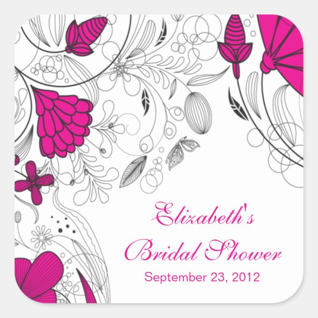 Pink Floral Flowers Bridal Shower Favour Sticker (Front)