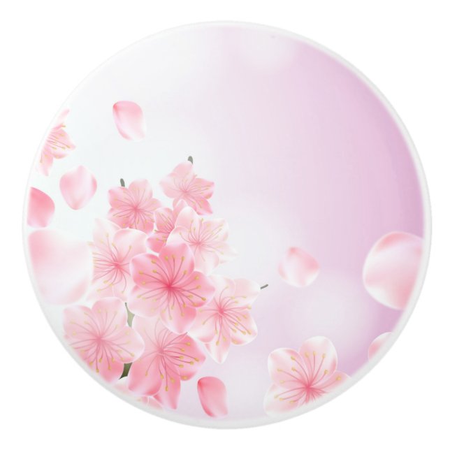 Pink Floral Flowers Feminine Girly Ceramic Knob (Front)