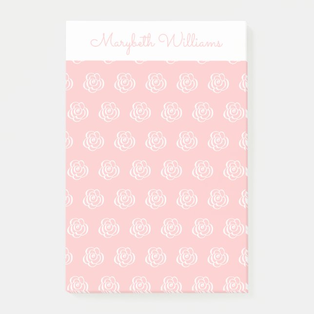 Pink Floral Flowers Personalised Post-It Notes (Front)