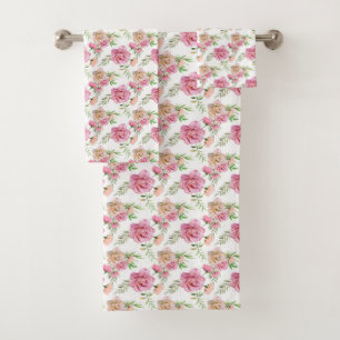 Pink Floral Flowers Shabby Chic Cottage Core Gift Bath Towel Set