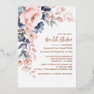 Pink Floral Foliage Bridal Shower Rose Gold