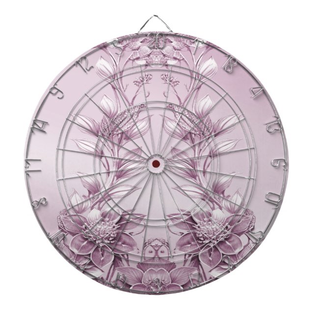 Pink Floral Foliage Dartboard (Front)