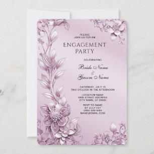 Pink Floral Foliage Engagement Invitation