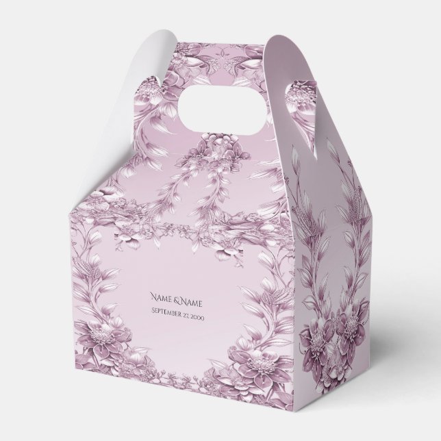 Pink Floral Foliage Favour Box (Front Side)