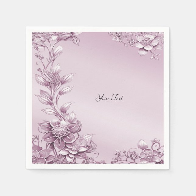 Pink Floral Foliage Napkins (Front)