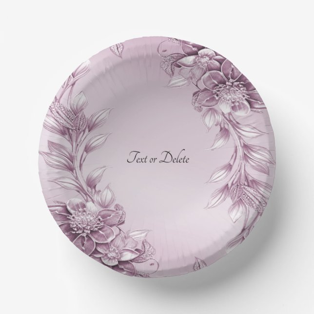 Pink Floral Foliage Paper Bowls Paper Plate (Front)
