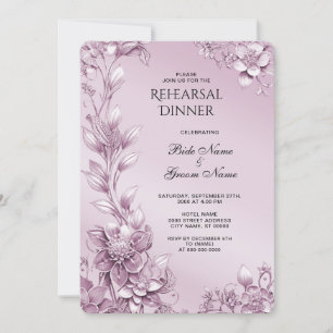 Pink Floral Foliage Rehearsal Dinner Invitation