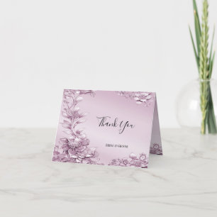 Pink Floral Foliage Thank You Card