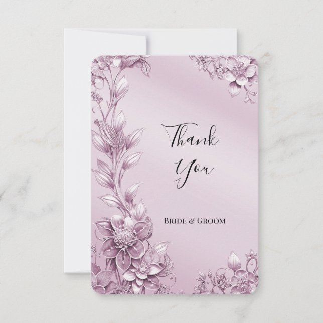 Pink Floral Foliage Thank You Card (Front)
