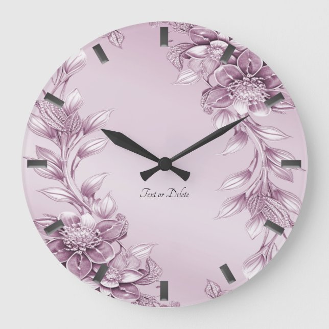 Pink Floral Foliage Wall Clock (Front)