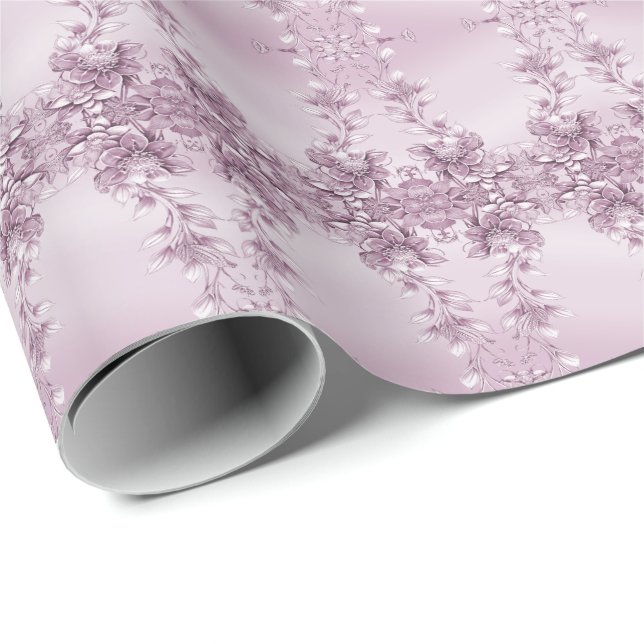Pink Floral Foliage Wrapping Paper (Roll Corner)