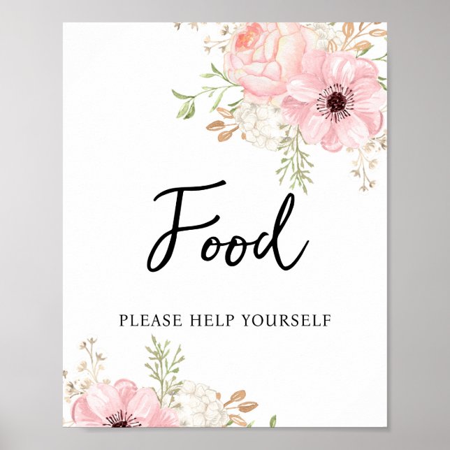 Pink Floral Food Baby Shower Poster (Front)