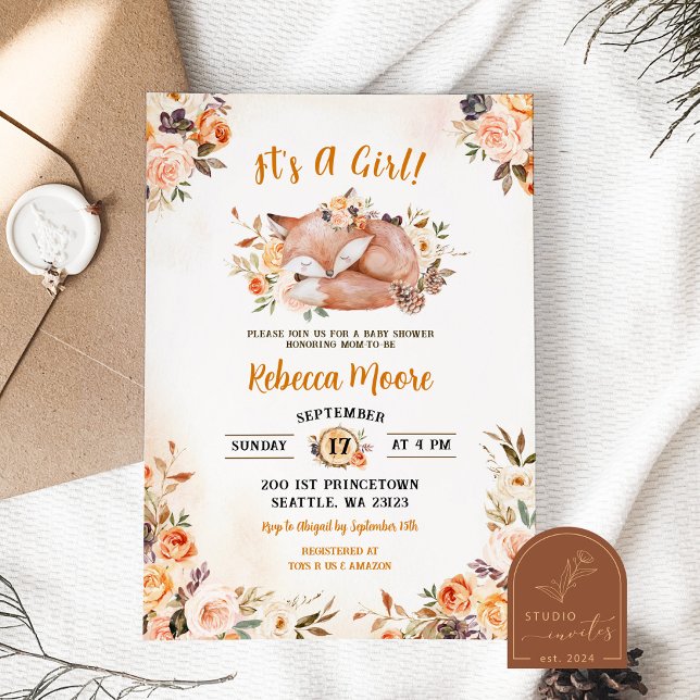 Pink Floral Fox Forest Baby Shower Invitation (Creator Uploaded)