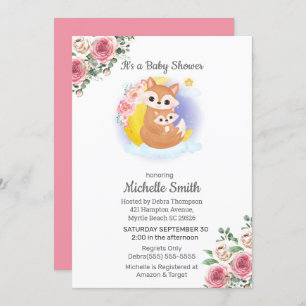 Pink Floral Fox Mum Baby Shower Invitation