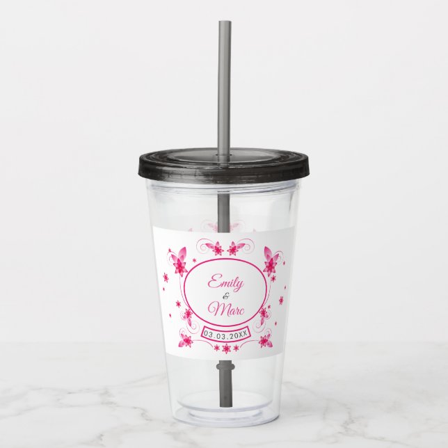 Pink Floral Frame Acrylic Tumbler (Front)