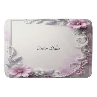 Pink Floral Frame Bath Mat