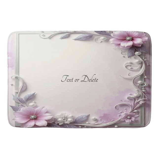 Pink Floral Frame Bath Mat (Front)