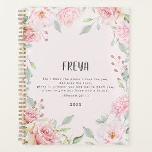 Pink Floral Frame Bible Verse Personalised Planner