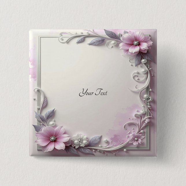 Pink Floral Frame Button (Front)