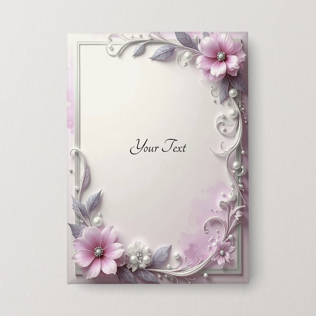 Pink Floral Frame Button (Front)