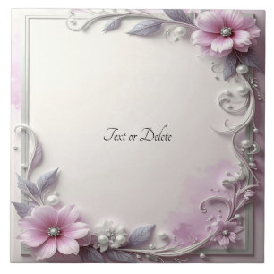 Pink Floral Frame Ceramic Tile