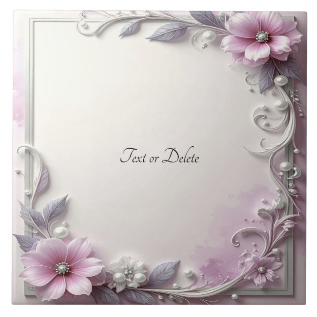 Pink Floral Frame Ceramic Tile (Front)